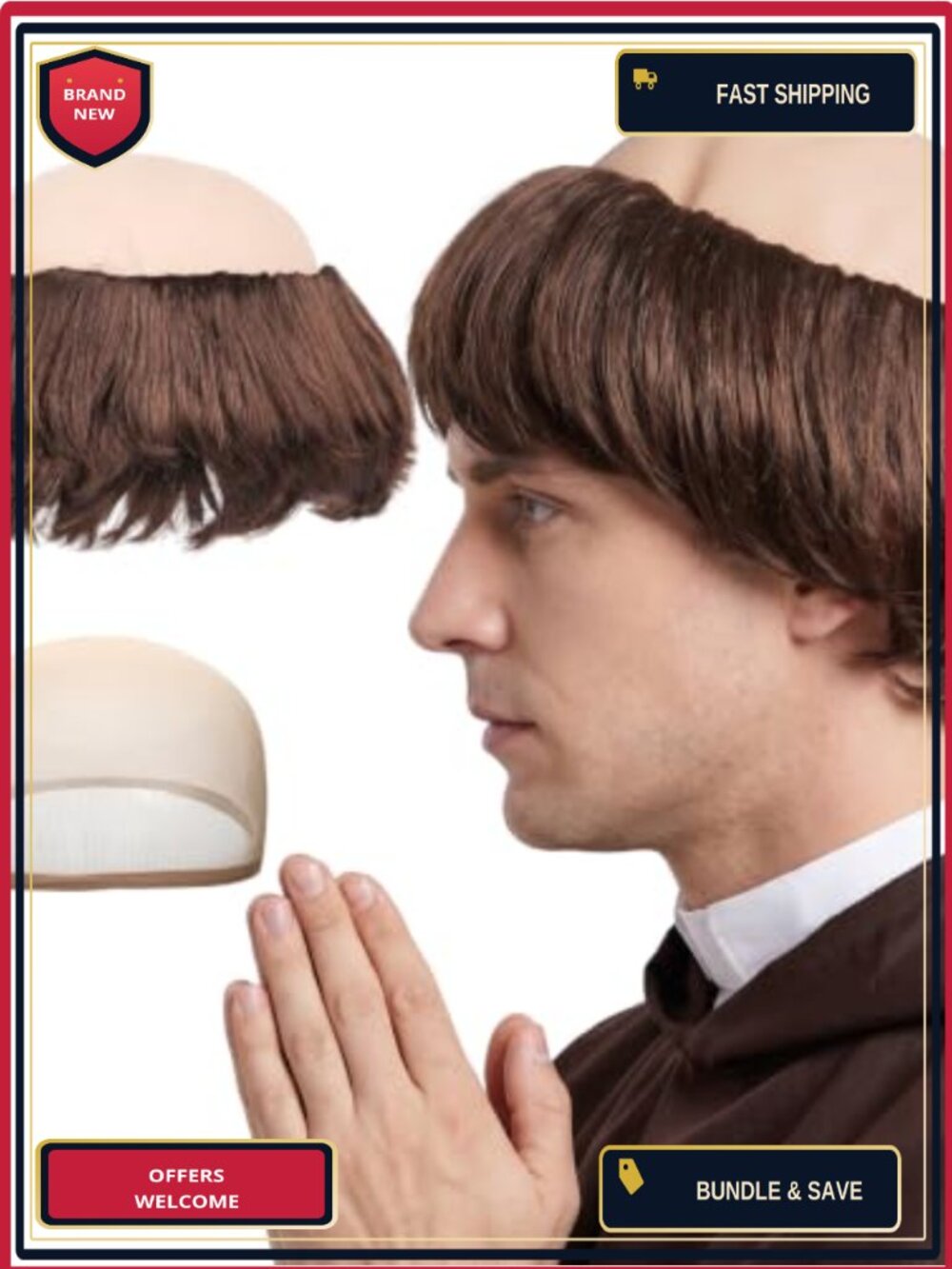Men's Monk Wig Brown Synthetic Heat-Resistant Cosplay Halloween Costume